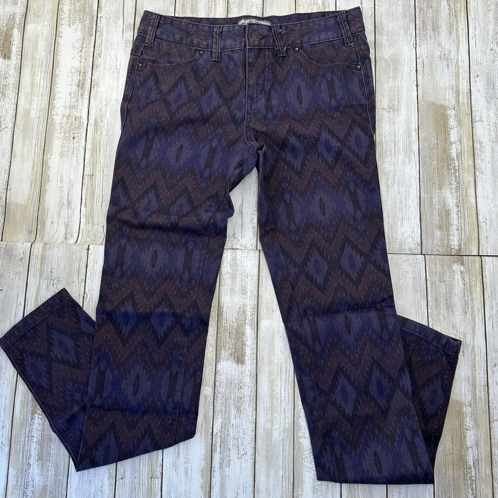 Free People Jeans Tapered Skinny Multicolor Aztec Print Womens Size 25